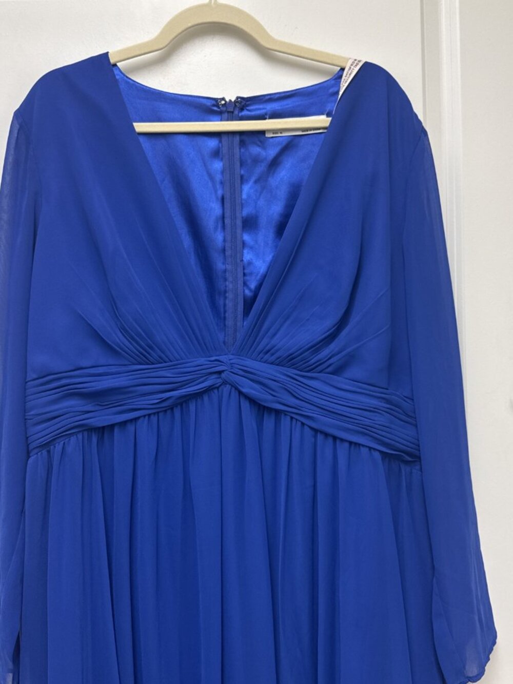 Mac Duggal Size 16 Blue 55680 V-Neck Front Twist Long Sleeve Maxi Gown Dress - Picture 5 of 9